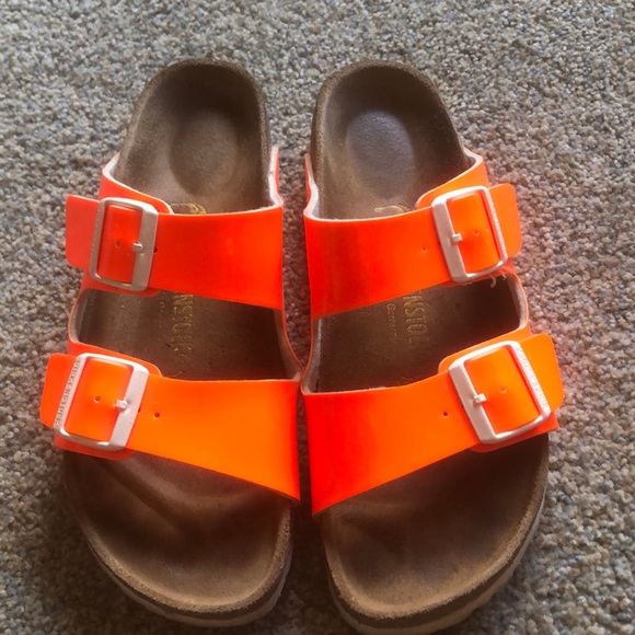 neon orange birkenstocks